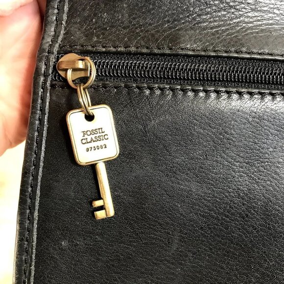 Vintage FOSSIL Keyper Black Leather Crossbody Bag Messenger Wallet Bag Travel - Picture 10 of 13